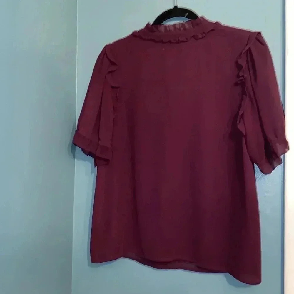 Rebecca Minkoff purple blouse - large - short sleeve - ruffle detail - Picture 6 of 6